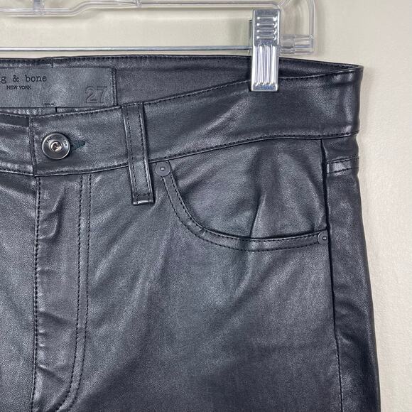 Rag & Bone Black High Waisted Slim Straight Ankle Crop Wren Lamb Leather Pants - Picture 4 of 12